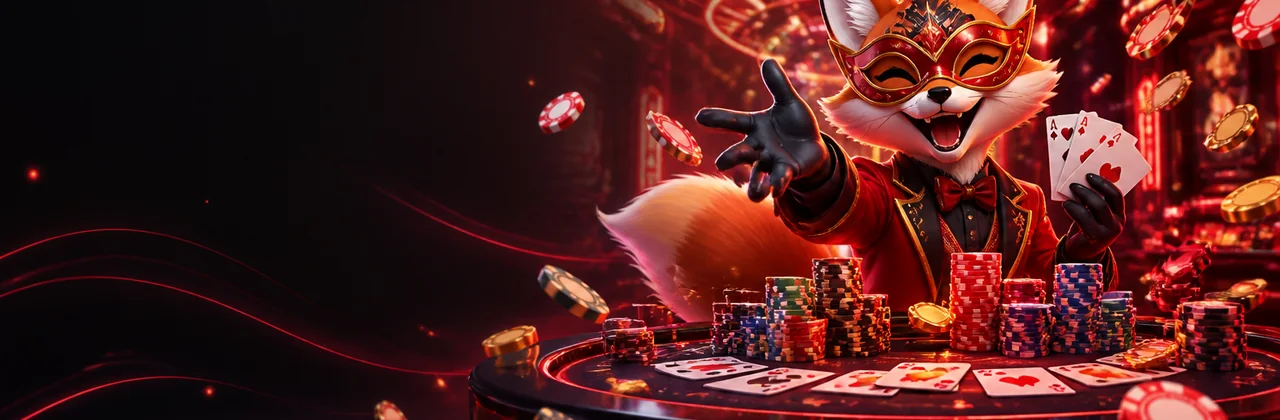 Banner game bài với bàn chơi neon và quân bài nhiều màu
